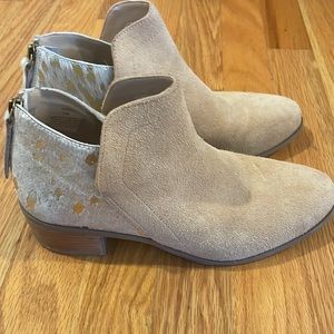 Two tone suede boots with animal print. Size 7